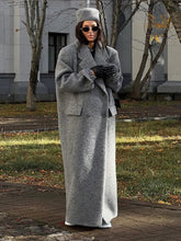 Aiertu - Fashion Grey Lapel Long Woolen Coats Women Double-breasted Pockets Long Sleeves Overcoat 2026 Autumn Lady Street Outerwear Aiertu