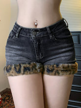 Aiertu - summer inspo Fashion Y2k Leopard Faux Fur Spliced Jean Shorts Women Chic Trendy Street Shorts Retro Exquisite Aiertu