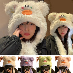 Aiertu - Cute Big Eyes Plush Hats For Women Girl Fashion Y2k Outdoor Warm Beanies Cap Winter Windproof Earflap Hat Funny Photography Gift Aiertu