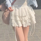 Aiertu New Kawaii Lace Mini Skirt for Women Girl Cute Lolita White A-line Pleated White Skirt Japanese Harajuku Fashion Clothing Aiertu