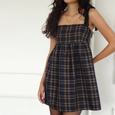 Aiertu Strap Plaid Print A-Line Party Dress Cottage Cutest Tie up Strap Babydoll Mini Dress Y2k Vintage Fairy Sleevelss Dress Women Aiertu