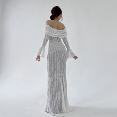 Aiertu Autumn Long Sleeve Off The Shoulder Bodycon Dress New Mermaid Wedding Guest Party Dresses for Women White Dress Aiertu
