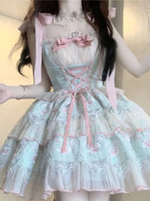 Aiertu Japanese Kawaii Lolita Sweet Mini Dress Women Vintage Elegant Chic Bow Dress Female Lace Slim One Piece Dress Princess New Aiertu