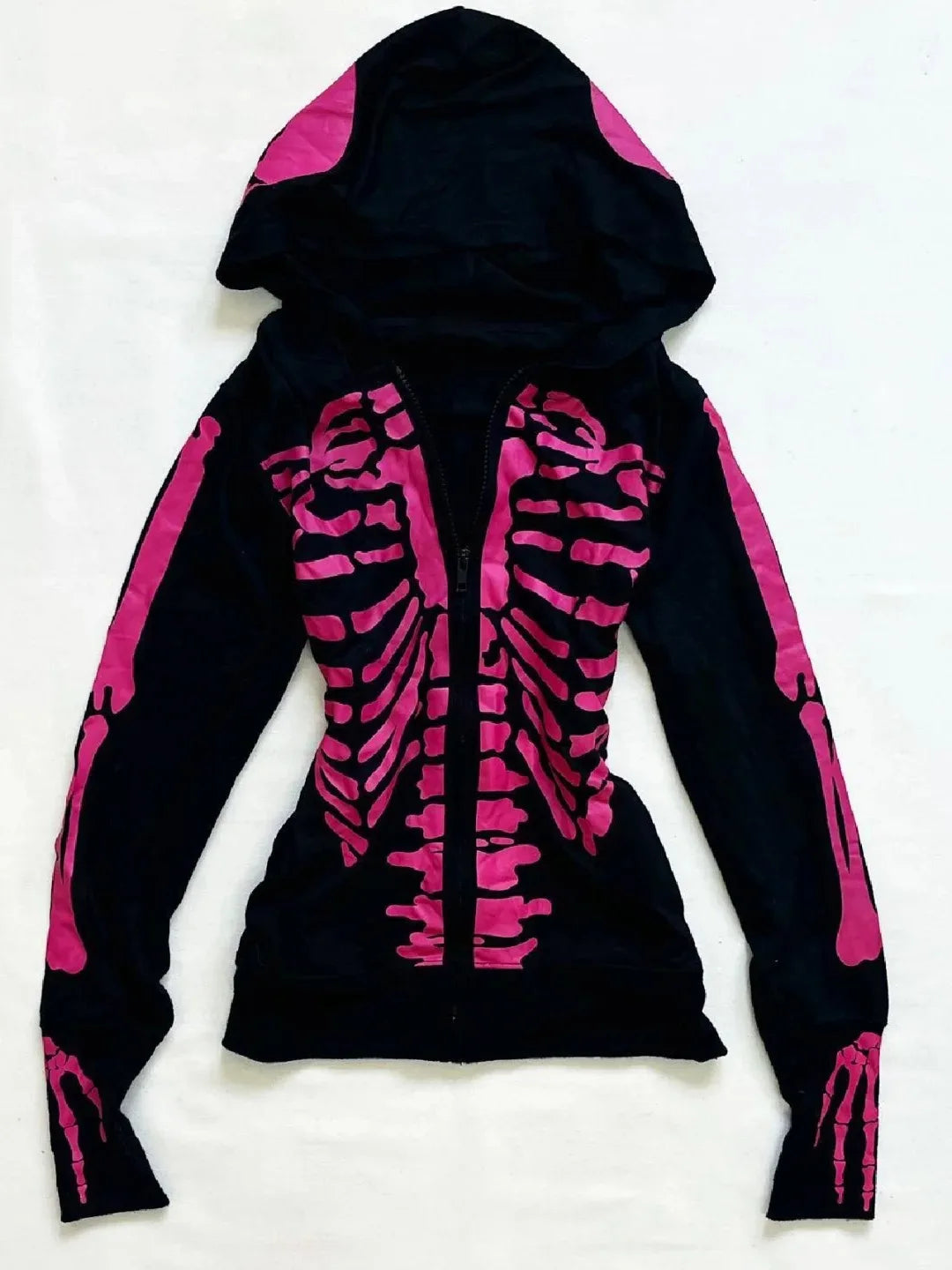 Aiertu Pink Skull Graphic Hoodie Zip-up Y2k Women High Street Punk Vintage Clothes Winter Hooded Grunge Gothic New Hoodies Hoody Aiertu