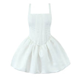 Aiertu - Elegant White Party Mini Dress Women Sleeveless Fishbone Slim Sexy Wedding Dresses Pretty Girl Bridesmaids Robe Short Aiertu