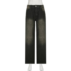 Aiertu Low Waist Jeans for Women Goth Y2k Style Baggy Jeans Punk New Jeans Wide Leg Denim Pants Kpop Casual Loose Streetwear Aiertu