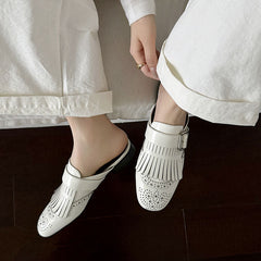 Aiertu New Genuine Leather Tassels Loafers Woman Round Toe Slip-on Casual Shoes Spring Summer Shoes Outdoors Walk Shoes Woman Aiertu