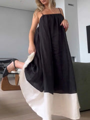 Aiertu - Solid Patchwork Loose Long Dress Women 2025 New Sleeveless Backless A-line Maxi Dress Summer Beach Holiday Casual A-line Vestido Aiertu