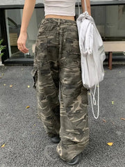 Aiertu - American Retro Distressed Camouflage Overalls Stylish High Street Straight Jeans Baggy Jeans Harajuku Y2k Hot Girl Trousers Aiertu