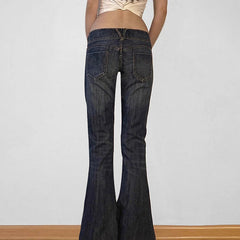 Aiertu - Women Low Waisted Flare Jeans Y2K Streetwear Vintage Casual Fashion Denim Trousers Spring Basic Slim Pants Outfits Aiertu