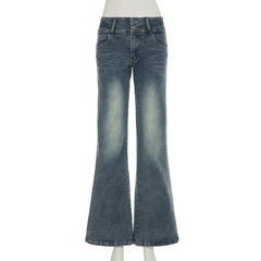 Aiertu - Y2K Low Waist Flare Jeans Vintage High Street Casual Denim Trousers Korean Fashion Slim Lady Trumpet Pants Spring Aiertu