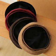Aiertu - Winter Suede Beret Hat for Men Women Leather Label Newsboy Hat Outdoor Warm Thickened Berets Retro Texture Versatile Painter Cap Aiertu