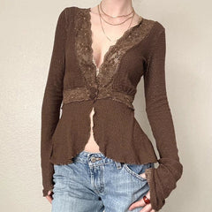 Aiertu -Dezirae Lace Woolen V-Neck Cardigan aiertu