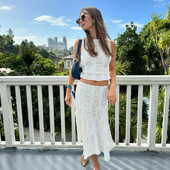 Aiertu - Fashion Hollow Out Dress Sets Summer Vacation Beachwear Matching Sets Outfits Sexy Top and Skirt Two Piece Sets Aiertu