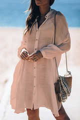 Aiertu -Casual Vacation Solid Color Buckle See-Through Swimwears Cover Up(5 Colors) aiertu