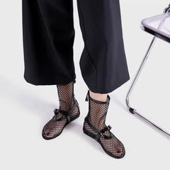 Aiertu - Women's New Mesh Roman Boots Sexy Short Boots Women's 2024 New Black Single Shoes Sandals Sandalen Aiertu
