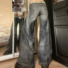 Aiertu - Grunge Aesthetic Y2K Baggy Jeans Women Fashion Streetwear Retro 2000s Lady A-Line Denim Wide Leg Pants Harajuku 2025 Aiertu