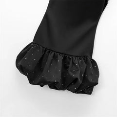 Aiertu - Fashion Satin Black Ruffled Hem Diamond Strapless Mini Dress For Women Summer Sleeveless Back Zipper Party Club Evening Vestido Aiertu