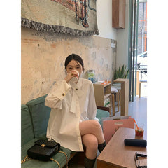 Aiertu Elegant White Shirts Women Fashion Long Sleeve Blouses Summer Office Ladies Korean Design Buttons Casual All Match Tops Aiertu