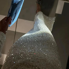 Aiertu - Elegant Detachable Full Sleeve Sequined Dress Women Slim O-neck Solid Long Party Dresses Autumn Lady Chic Shining Evening Robes Aiertu