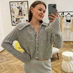 Aiertu - Fall Outfits 2026 Vintage Doll Collar Cardigans Women Casual Single Breasted Long Flare Sleeve Sweaters 2026 Autumn New Female Fashion Knitwear Aiertu