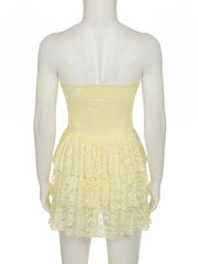 Aiertu Holiday Slim Lace A-Line Dress Beach Style Sweet Sexy Slash Neck Sleeveless Mini Dresses For Women 2025 Summer Fashion Aiertu