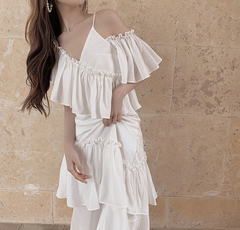 Aiertu - Sling ruffled off-shoulder slim dress Aiertu