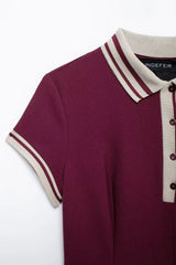 Aiertu - Women Fashion Wine Red Dress Turn-down Collar Short Sleeves Slim A-Line Mini Dresses Chic Elegant Woman Pleated Dress Aiertu