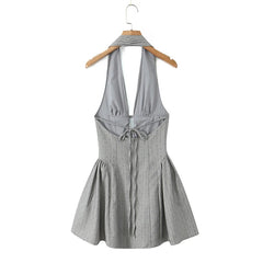 Aiertu - French Style Sexy Backless Halter Dress For Summer Women Party Mini Robe Aiertu