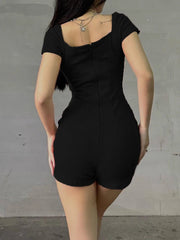 Aiertu Sporty Activewear Basic Solid Playsuits Sexy Slim Square Collar Short Sleeve Rompers Women Summer Fashion Streetwear Aiertu
