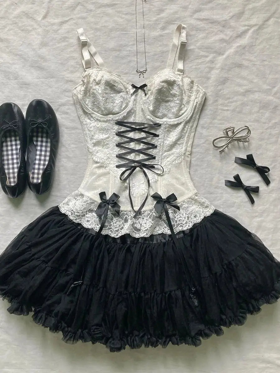 Sweet Girl Sling Y2k Summer Camis Women Clothes Streetwear Bow White Bandage Kawaii Slim Tank Tops Sexys Harajuku Crop Top Aiertu