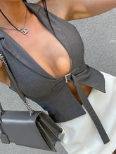 Aiertu - Women's Grey Crop Top Aesthetic Corset Top Sleeveless V-Neck Vest Off Shoulder Y2k Tank Tops 2000s Vintage Coquette Clothes 2025 Aiertu