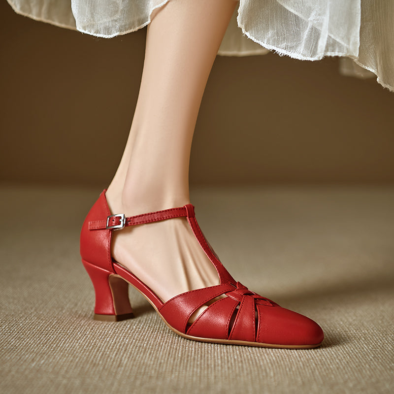 Aiertu New Summer Genuine Leather Women Shoes Square Toe Shallow Women Pumps Mary Jane Shoes for Women Chunky Heel Casual Shoes Aiertu