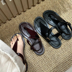Aiertu - Summer Women's Sandals PU Leather Vintage Roman Flip Flops Flat Sandals Casual Streetwear Buckle Strap Ladies Shoes New 2026 Aiertu