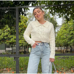 Aiertu - Elegant Diamonds Sweater Cardigans Women Lapel Long Sleeve Single Breasted Sweaters 2026 Autumn Winter New Lady Tops Streetwear Aiertu