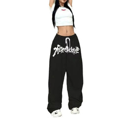 Aiertu - new American white hip hop hiphop jazz dance high waist loose straight wide leg drawstring sports pants Aiertu