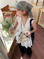 Aiertu - Summer Sweet Lace Patchwork Loose Vest Women Grunge Cute Sleeveless Y2k Aesthetic Tops Harajuku Bandage Bow Tank Top Vintage Aiertu
