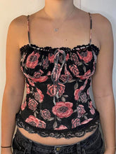 Aiertu -Vintage Rose Print Drawstring Tie Cami Top aiertu