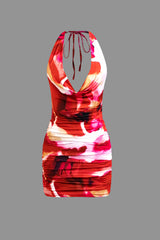 Aiertu - Tie Dye Halter Cowl Neck Backless Mini Dress Aiertu