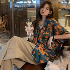 Aiertu - retro tie-dye short-sleeved shirt women's loose and versatile shirt summer new fashion personalized fried street top trendy Aiertu