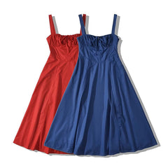 Aiertu - Summer Women Cross Lacing Up Bandage Back Sling Elegant Party Dresses Midi Robe Aiertu