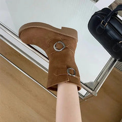 Aiertu - Black Ankle Boots For Woman Round Toe Chunky Heels Short Shoes Comforts Platforms Boots Belt Buckle Fall Shoes Botas De Mujer Aiertu