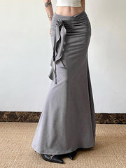 Aiertu -3D Rose Ruched Low-Waist Maxi Skirt aiertu