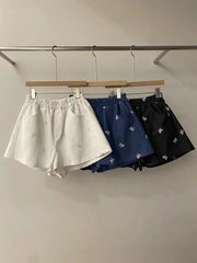 Aiertu - Sweet Hot Girl Denim Suit Women's Summer Embroidered Bow Strap Vest High Waist Shorts Two-piece Set Fashion Female Clothes Aiertu