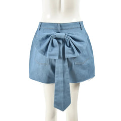 Aiertu - layered look inspo Women Zipper Fly Back Bow Front Button A-line Jeans Shorts Summer INS Street Casual Denim Blue Denim Shorts Aiertu