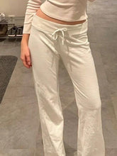 Aiertu Solid Turned Waist Tie Up Flare Leg Pants Aiertu