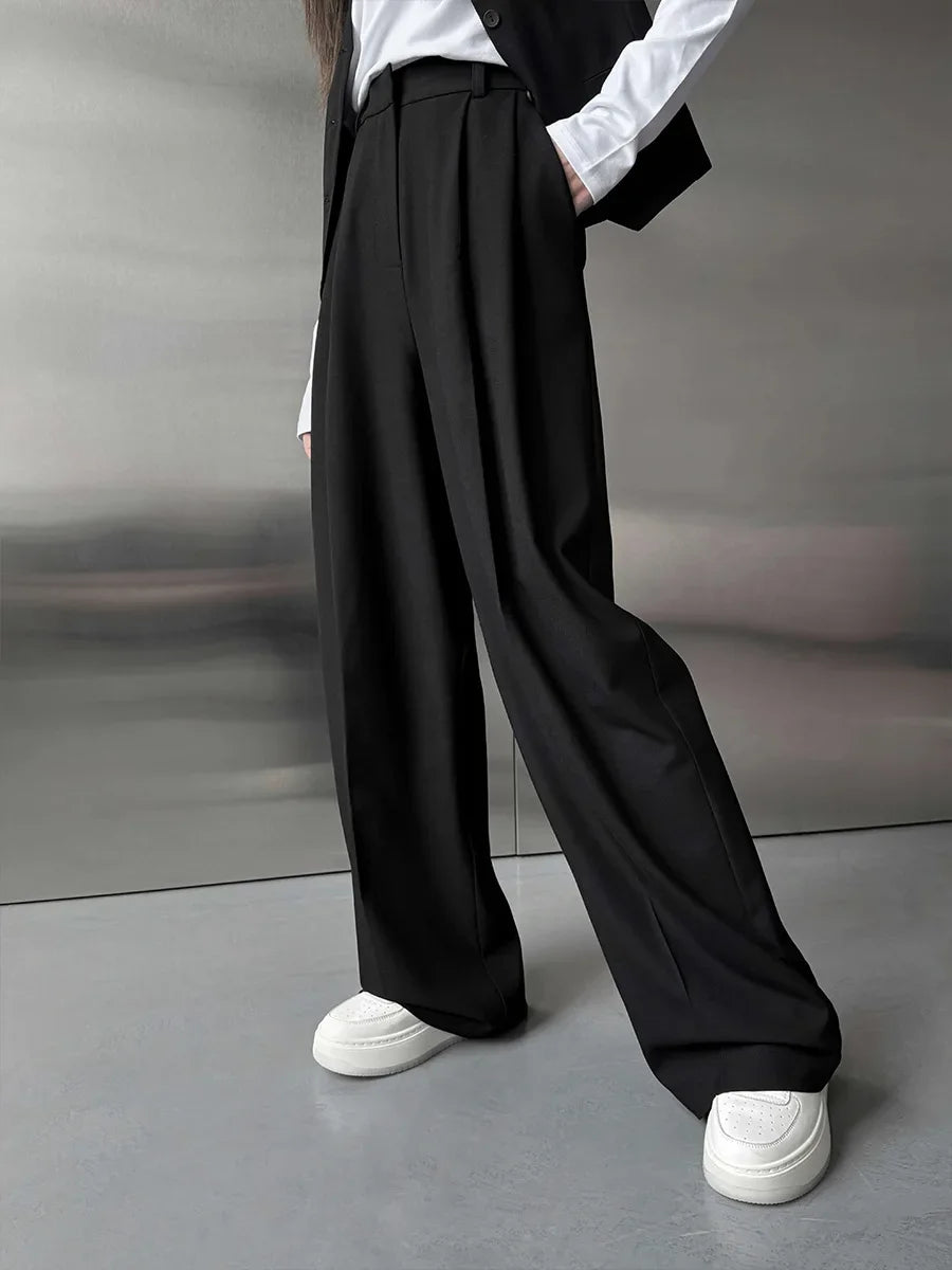 Aiertu - Wide Leg Pants Spring Summer New Women's Solid Color Fashion High Waist Trousers Office Lady Chic Loose Suit Pants Aiertu