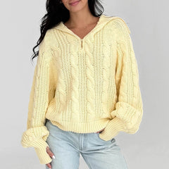 Aiertu - Women Cable Knit Chunky Sweater Comfy Long Sleeve Quarter Zip Knitted Pullover Fall Winter Trendy Half Zip Knitwea Aiertu