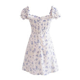 Aiertu - French Retro Slim Fit Small Flying Sleeves Printed Dress Women Summer New Short Floral Skirt Aiertu