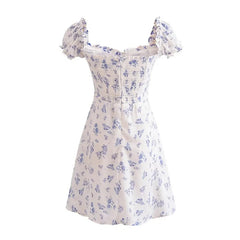Aiertu - French Retro Slim Fit Small Flying Sleeves Printed Dress Women Summer New Short Floral Skirt Aiertu